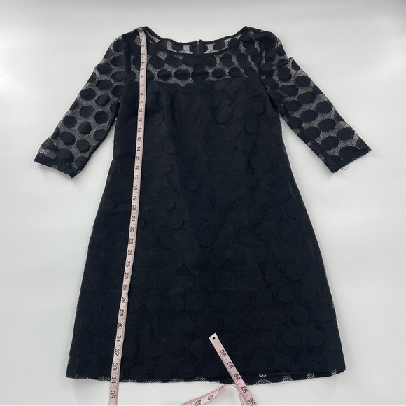 Betsey Johnson Whimsigoth Sheer Neck 3/4 Sleeve Polka Dot Overlay Black Sheath 6 - Picture 12 of 12